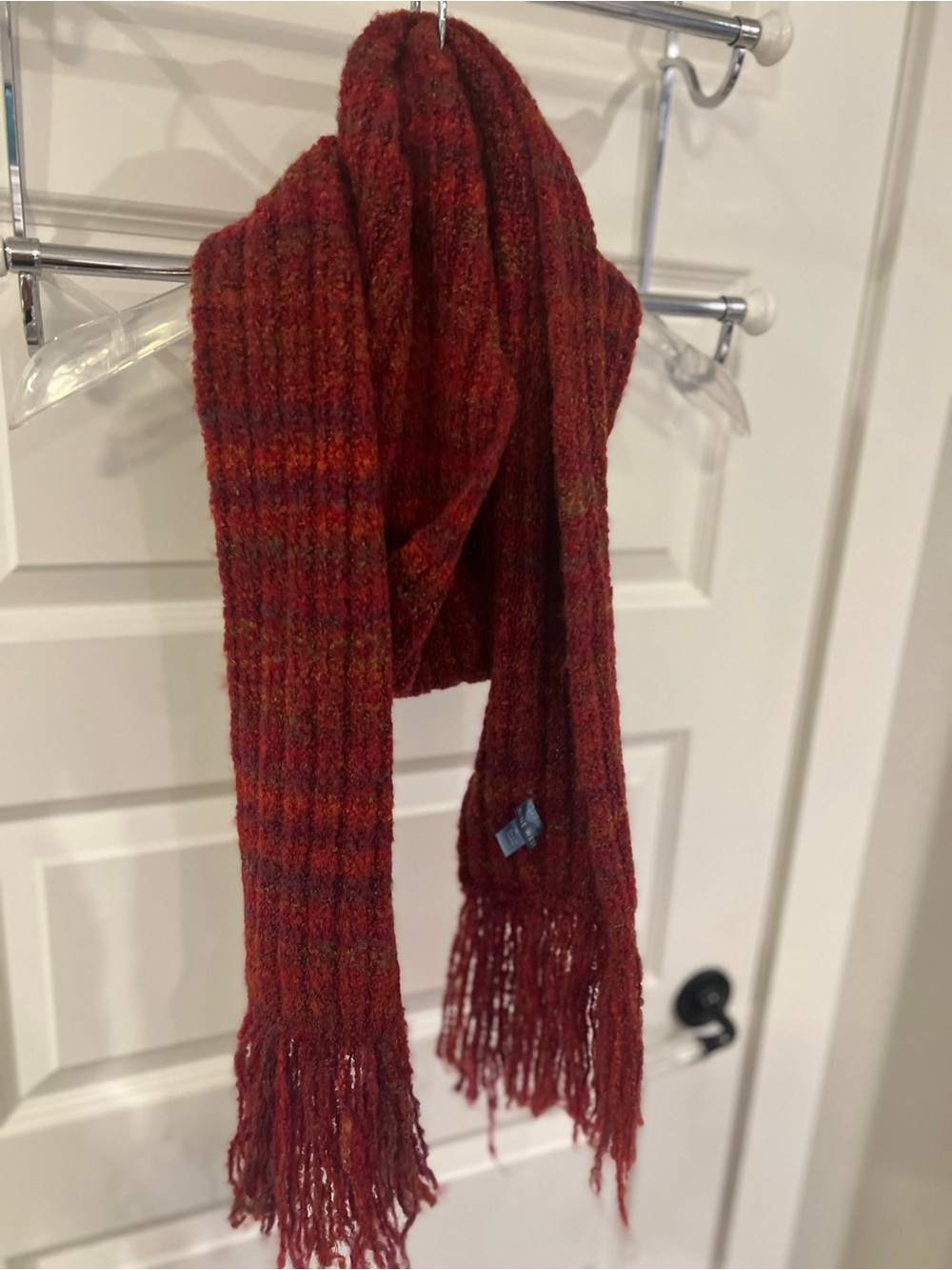 Nine West Red Multicolor Knit Fringe Scarf
